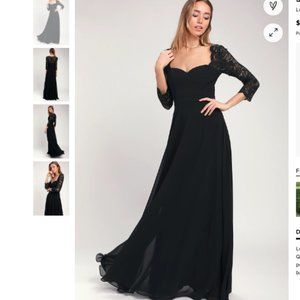 Lace back sweetheart neckline black long dress gown NWT S